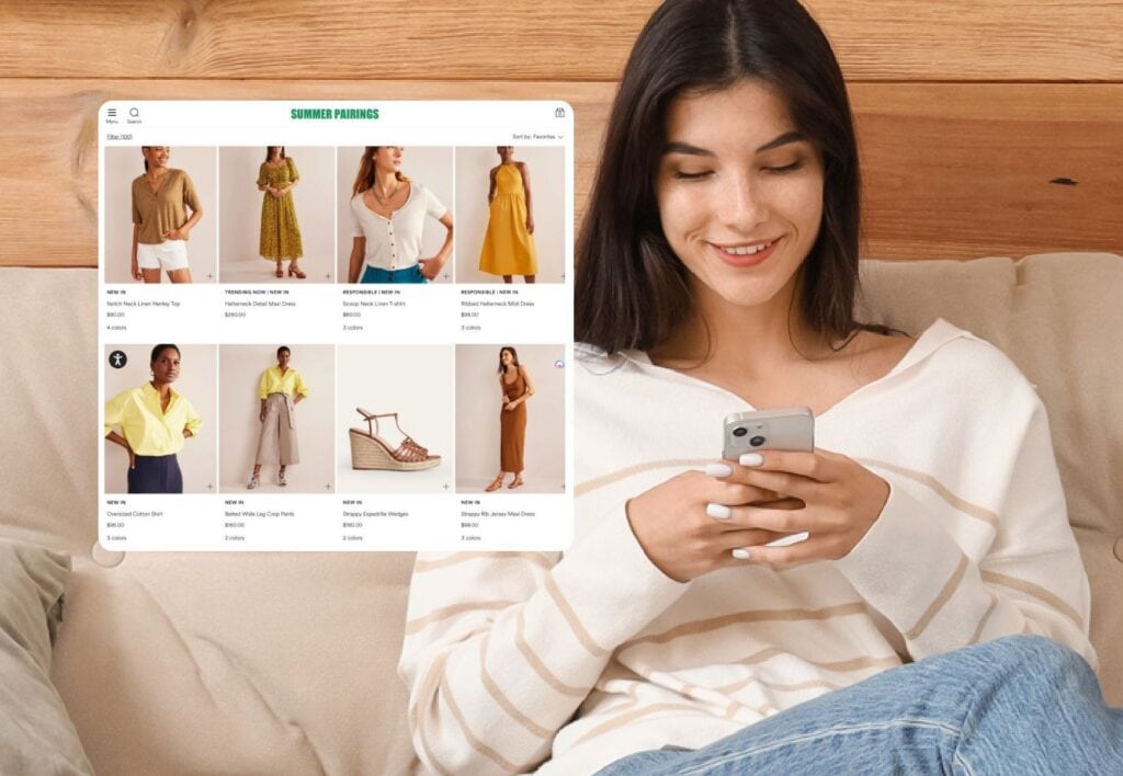 Woman Shopping for Summer Clothes on Her Smartphone Using the Search Bar