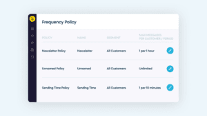 Bloomreach showing how their product can intelligently limit the number of campaigns customers receive with AI-powered smart frequency policy