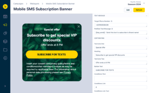 SMS Mobile Subscription Banner settings