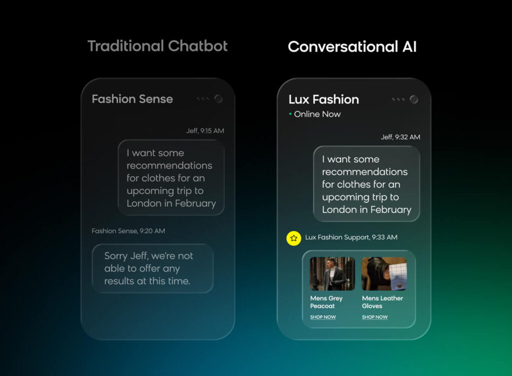 Traditional chatbot vs. virtual shopping assistants powered by conversational AI