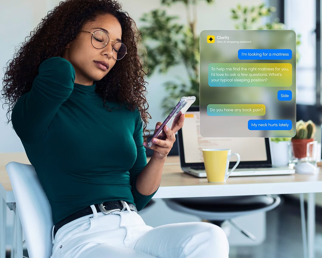 Shopper using virtual shopping assistant to help find the right product