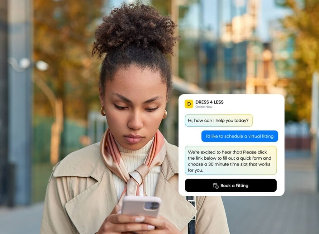 Conversational AI agent helping a shopper schedule a virtual fitting