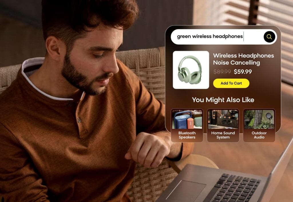 Customer Searching for Green Headphones in Search Bar