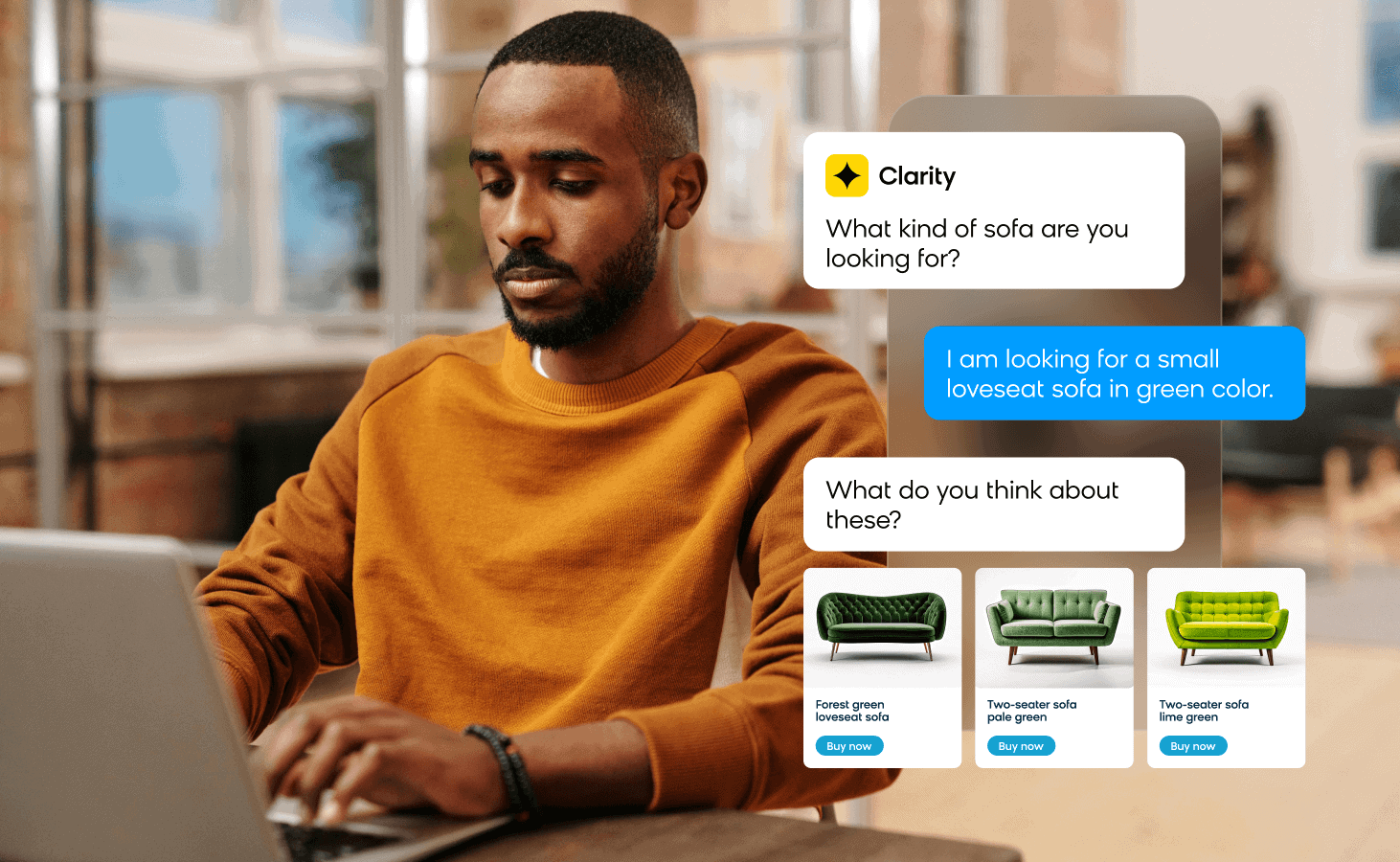 Conversational shopping assistant asking questions to guide a shopper