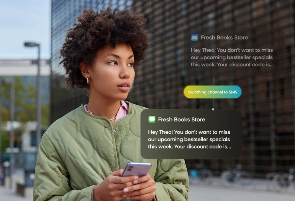 Personalization engine using agentic AI to intelligently shift from an email campaign to an SMS message