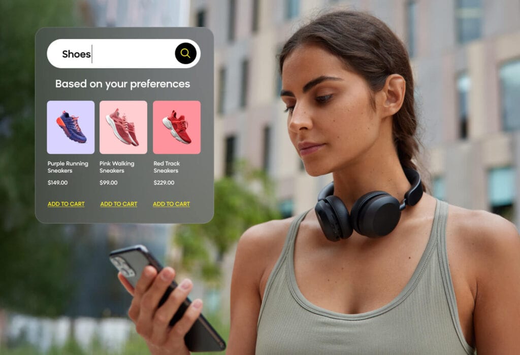A personalization engine updating product recommendations based on a shopper's preferences