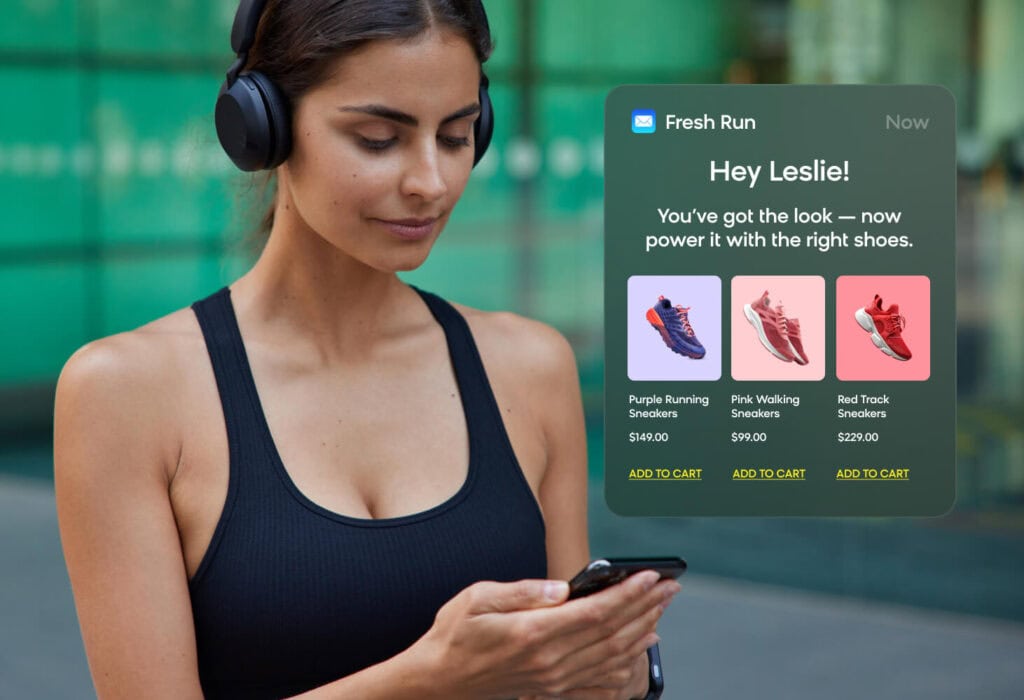 Woman receiving an automated post-purchase cross-sell email. 