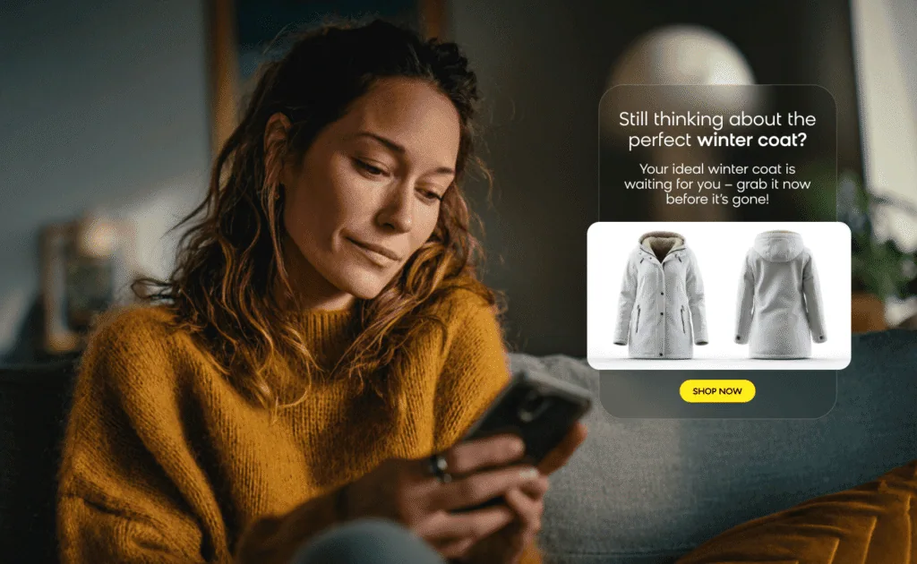 Customer receiving a product recommendation email based on an on-site search query