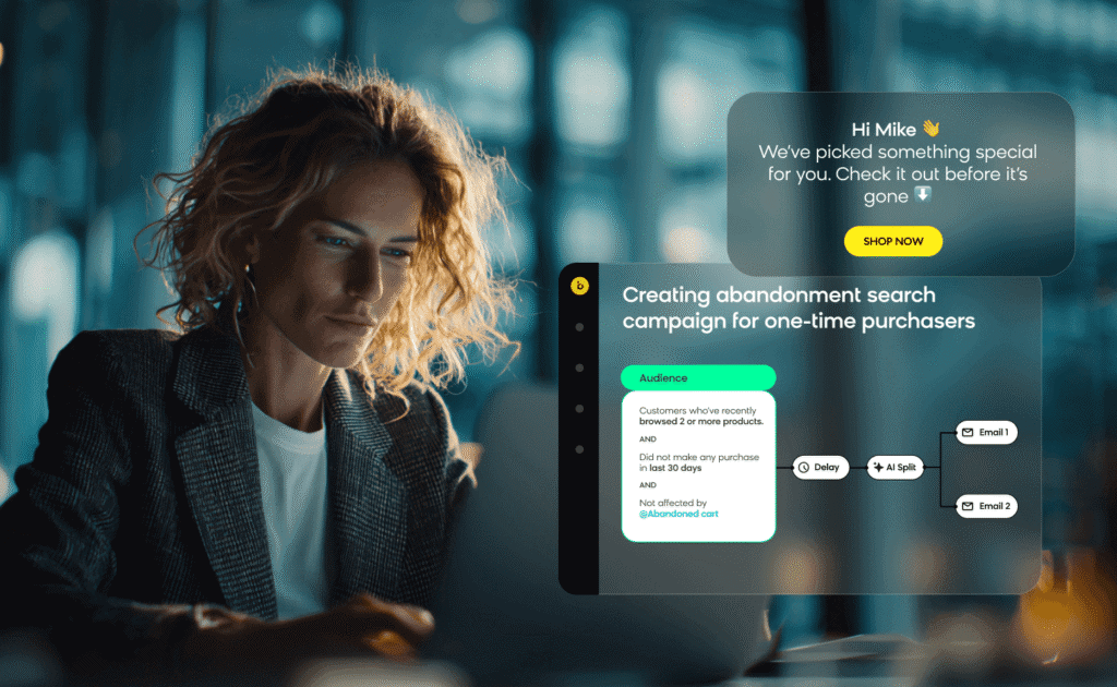 Marketer using Bloomreach Engagement and Loomi AI to create retail email marketing campaigns