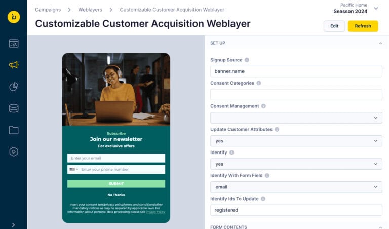 Customizable Customer Acquisition Weblayer