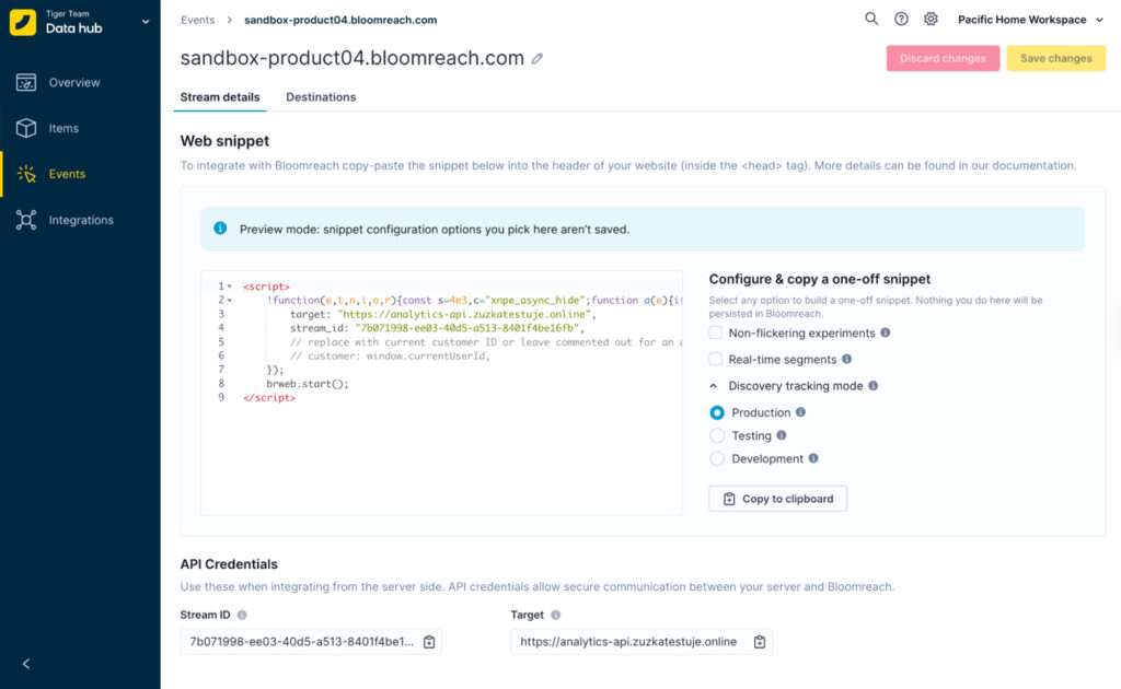The Bloomreach Data Hub has event streams to act as a forwarding system for customer behavior