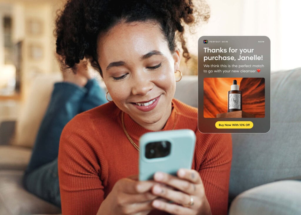 Customer receiving a personalized complementary product recommendation as part of a cross-selling strategy