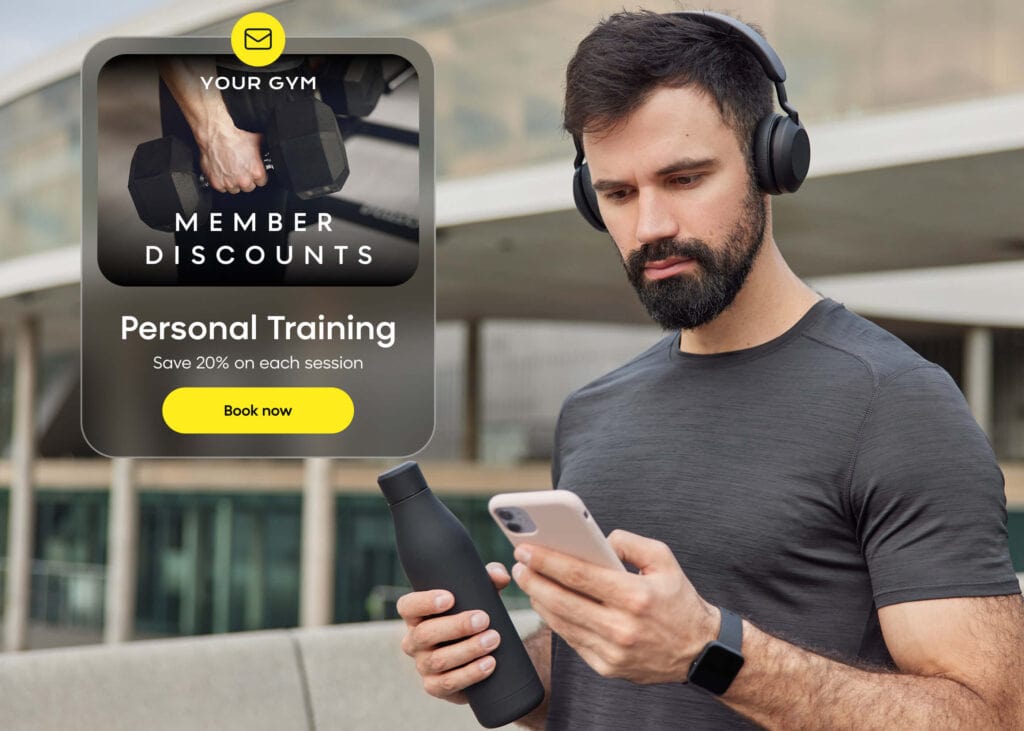 Gym member receiving an email offer for personal training sessions