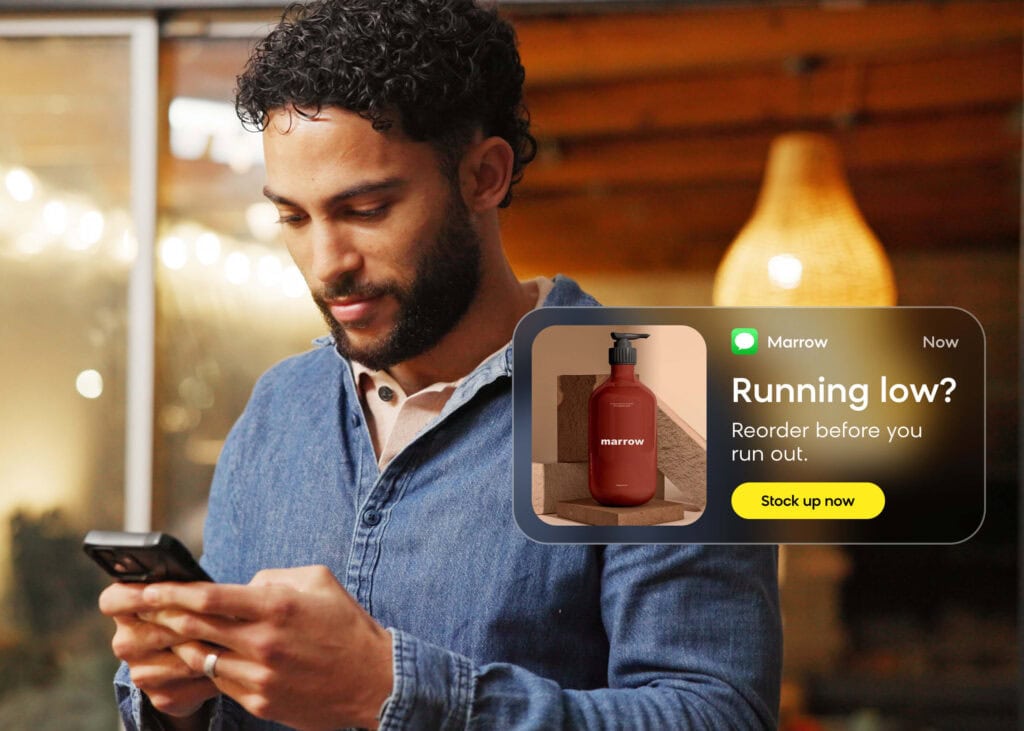 Customer automatically receiving replenishment SMS as a result of marketing automation workflows