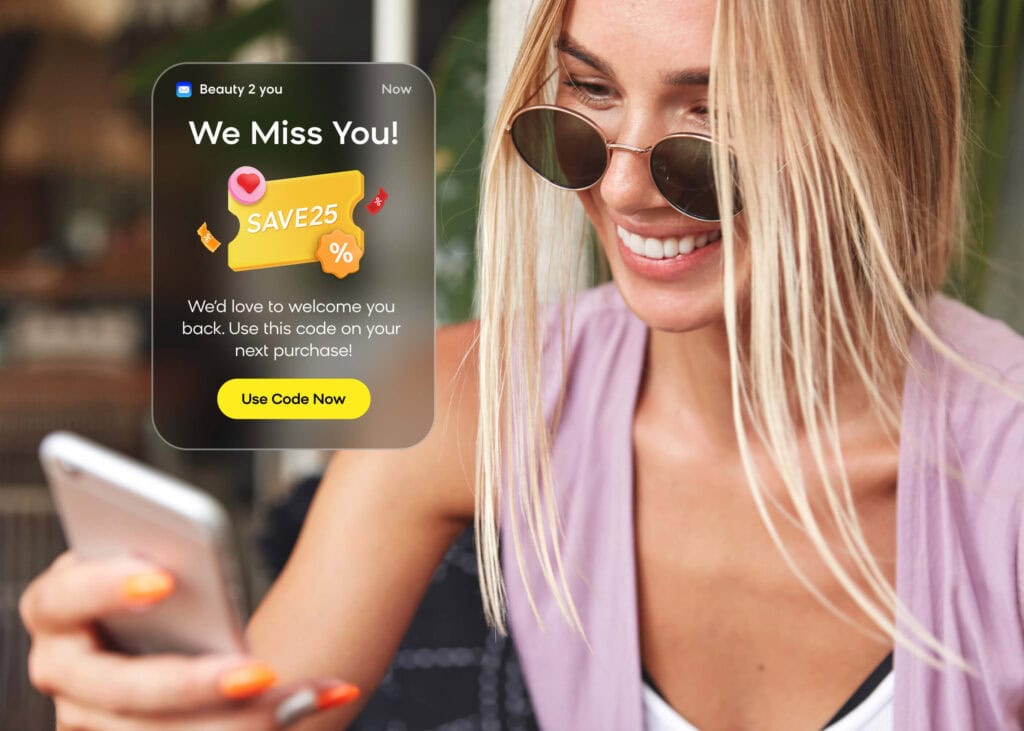 Marketing automation workflow sending a customer a win-back message at the right time