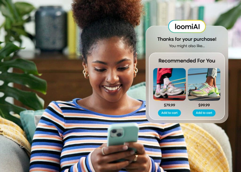 Shopify customer receiving personalized product recommendation in real time thanks to Loomi AI