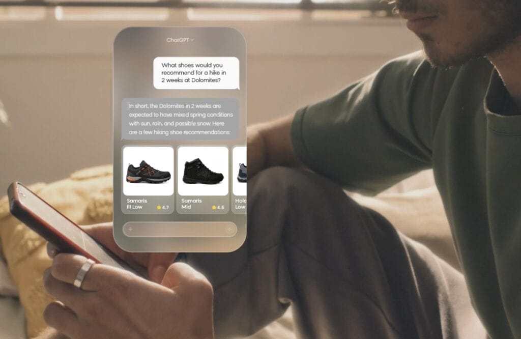 Customer getting personalized product recommendations on ChatGPT thanks to Loomi Connect