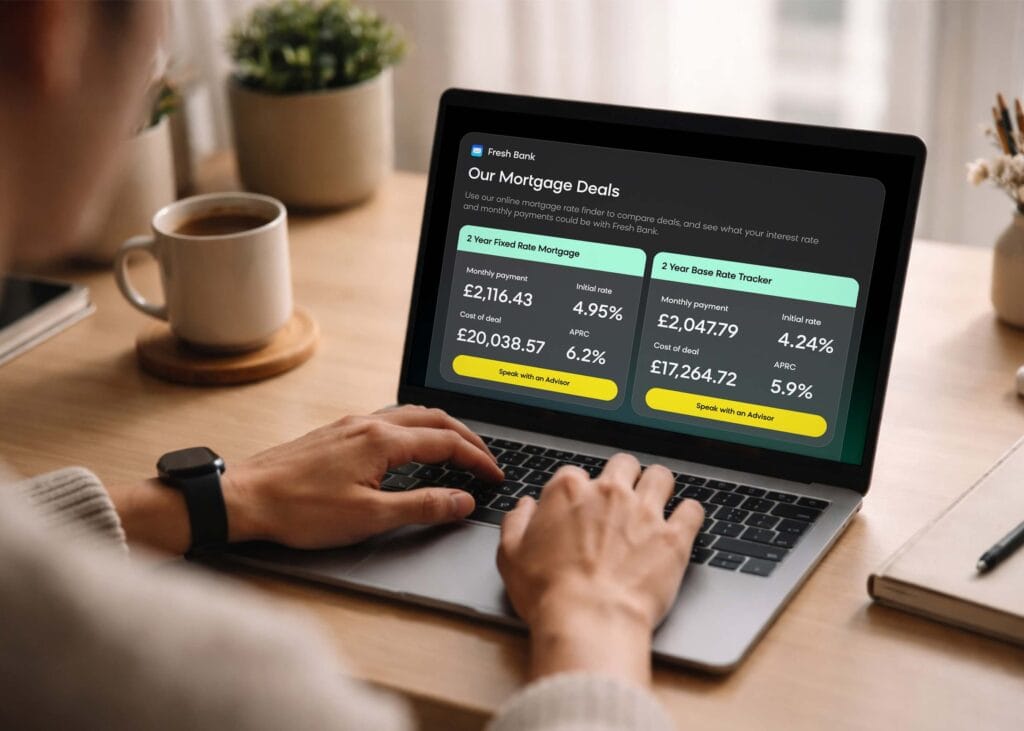 Financial services customer browsing mortgage loan rates