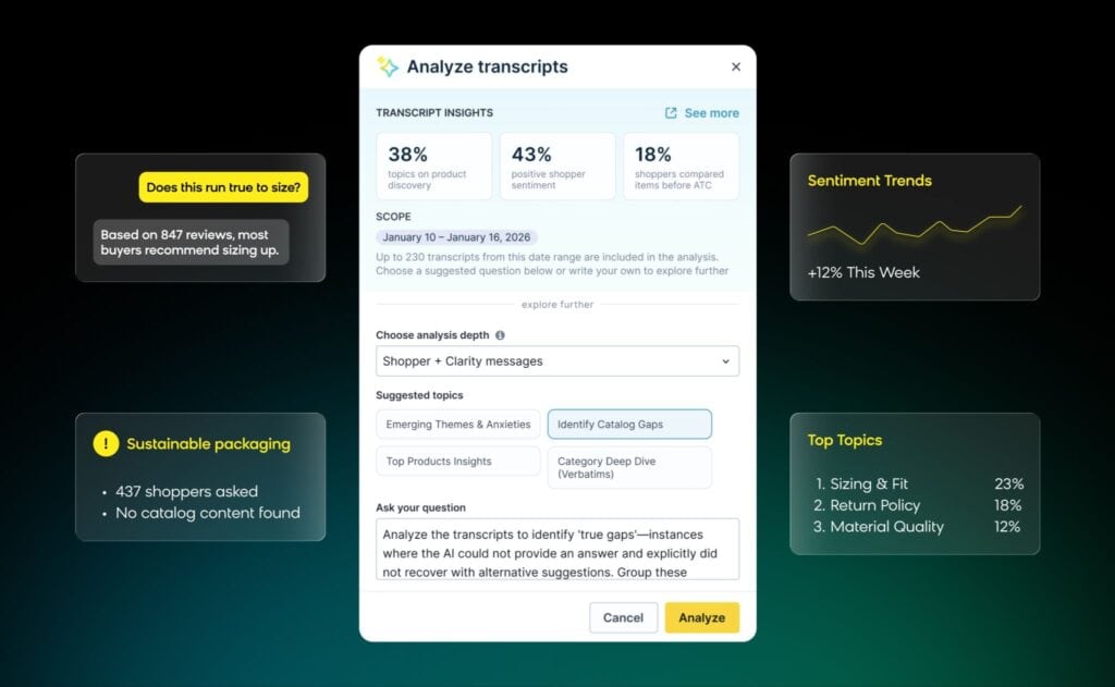 Using Loomi Conversational Agent's transcript analyzer to get intel on what shoppers want