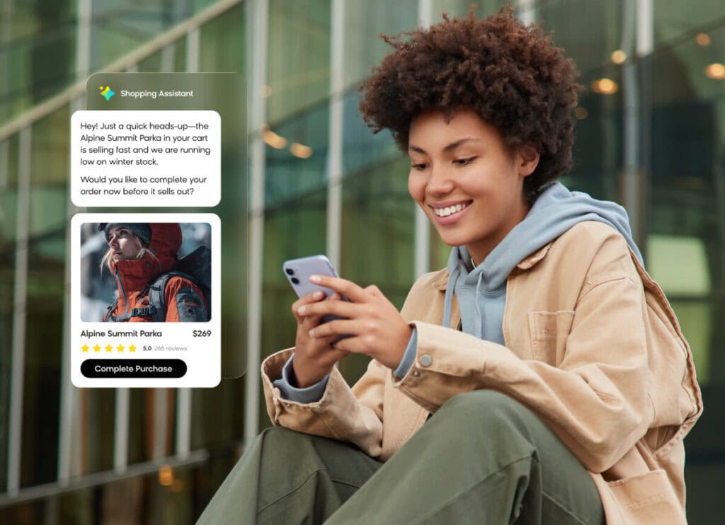 AI shopping assistant proactively reaching out to a customer about an abandoned cart