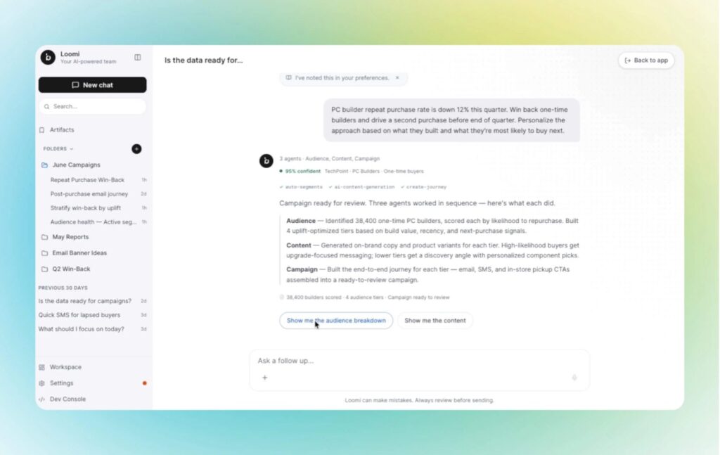 Bloomreach's marketing agent using multiple modes to create campaigns